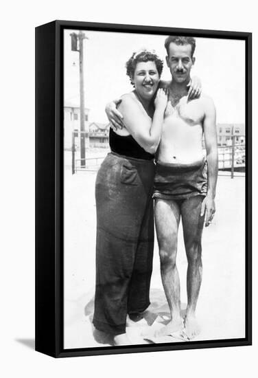 Young Couple in Swimwear on Beach, Ca. 1929-null-Framed Stretched Canvas