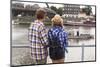 Young Couple on a Journey to Europe, Standing on the Bank of the Vistula, Rear View.-De Visu-Mounted Photographic Print