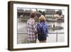 Young Couple on a Journey to Europe, Standing on the Bank of the Vistula, Rear View.-De Visu-Framed Photographic Print