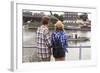 Young Couple on a Journey to Europe, Standing on the Bank of the Vistula, Rear View.-De Visu-Framed Photographic Print