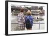 Young Couple on a Journey to Europe, Standing on the Bank of the Vistula, Rear View.-De Visu-Framed Photographic Print