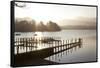 Young Couple on Pier, Sunset, Derwent Water, Cumbria, UK-Peter Adams-Framed Stretched Canvas