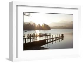 Young Couple on Pier, Sunset, Derwent Water, Cumbria, UK-Peter Adams-Framed Photographic Print