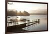 Young Couple on Pier, Sunset, Derwent Water, Cumbria, UK-Peter Adams-Framed Photographic Print