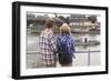 Young Couple on the River Bank in a European City (Rear View) Romantic Journey.-De Visu-Framed Photographic Print