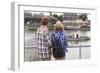 Young Couple on the River Bank in a European City (Rear View) Romantic Journey.-De Visu-Framed Photographic Print