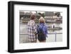 Young Couple on the River Bank in a European City (Rear View) Romantic Journey.-De Visu-Framed Photographic Print