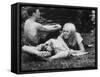 Young Couple Relaxing During Woodstock Music Festival-null-Framed Stretched Canvas