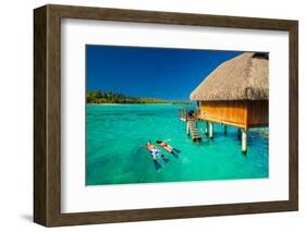 Young Couple Snorkeling from Hut over Blue Tropical Lagoon-Martin Valigursky-Framed Photographic Print