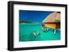 Young Couple Snorkeling from Hut over Blue Tropical Lagoon-Martin Valigursky-Framed Photographic Print