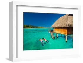 Young Couple Snorkeling from Hut over Blue Tropical Lagoon-Martin Valigursky-Framed Photographic Print