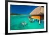 Young Couple Snorkeling from Hut over Blue Tropical Lagoon-Martin Valigursky-Framed Photographic Print