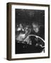 Young Couple Snuggling in Convertible as They Intently Watch Movie at Drive-in Movie Theater-J^ R^ Eyerman-Framed Photographic Print