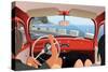 Young Couple Tavelling on Coast Road in Retro Car-Nikola Knezevic-Stretched Canvas