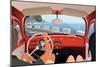 Young Couple Tavelling on Coast Road in Retro Car-Nikola Knezevic-Mounted Premium Giclee Print