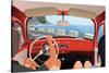 Young Couple Tavelling on Coast Road in Retro Car-Nikola Knezevic-Stretched Canvas