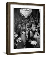 Young Couples at Formal Dance Dreamily Swaying on Crowded Floor of Dim, Chandelier-Lit Ballroom-Nina Leen-Framed Photographic Print