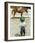 Young Cowboy Looking at Horse-William P. Gottlieb-Framed Photographic Print