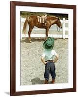 Young Cowboy Looking at Horse-William P. Gottlieb-Framed Photographic Print