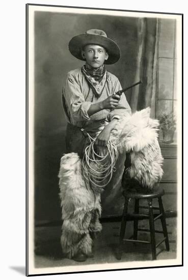 Young Cowboy with Woolly Chaps-null-Mounted Art Print