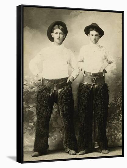 Young Cowboys In Black Wooly Chaps-null-Framed Stretched Canvas