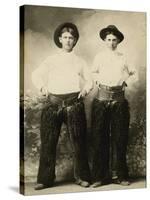 Young Cowboys In Black Wooly Chaps-null-Stretched Canvas