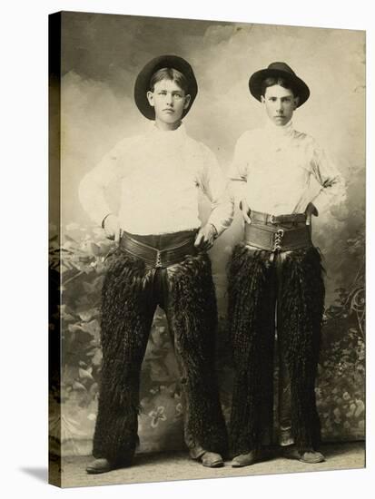 Young Cowboys In Black Wooly Chaps-null-Stretched Canvas