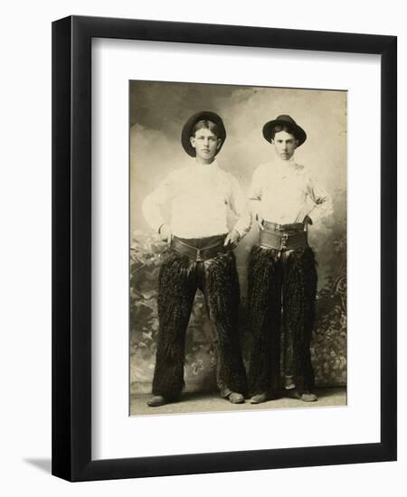 Young Cowboys In Black Wooly Chaps-null-Framed Art Print