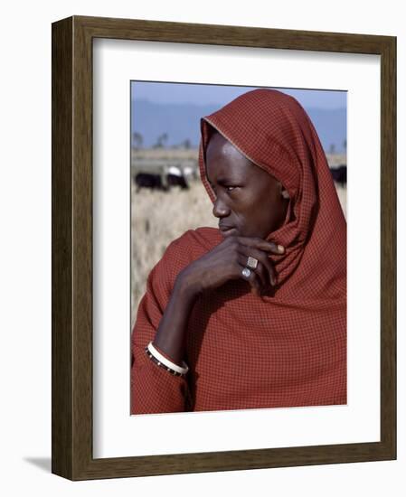 Young Datoga Man Tends His Family's Livestock on Plains East of Lake Manyara in Northern Tanzania-Nigel Pavitt-Framed Photographic Print