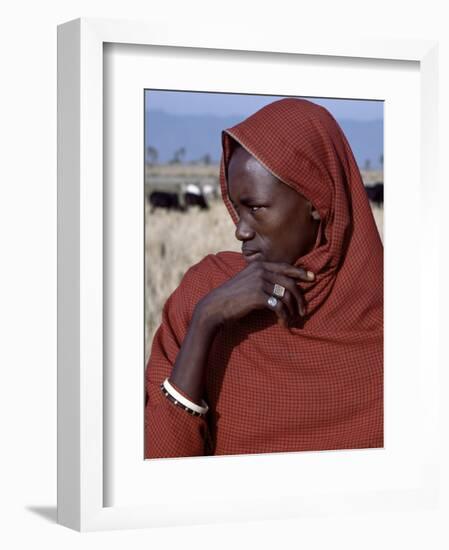 Young Datoga Man Tends His Family's Livestock on Plains East of Lake Manyara in Northern Tanzania-Nigel Pavitt-Framed Photographic Print