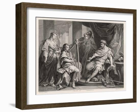 Young David Plays the Harp to Entertain King Saul-William Holl the Younger-Framed Art Print
