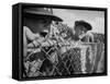 Young Fans Standing at Fence Which Borders Field at World Series Game, Braves vs. Yankees-Grey Villet-Framed Stretched Canvas