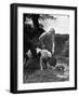 Young Farm Boy Watching His Dog Sniff a Large Turtle at the Pond-Myron Davis-Framed Photographic Print