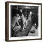 Young Farmer Milking a Row of Cows in a Barn, Kittens and Pan of Milk Nearby-Gordon Parks-Framed Photographic Print