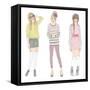 Young Fashion Girls Illustration. Teen Females-cherry blossom girl-Framed Stretched Canvas