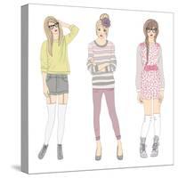 Young Fashion Girls Illustration. Teen Females-cherry blossom girl-Stretched Canvas