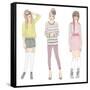 Young Fashion Girls Illustration. Teen Females-cherry blossom girl-Framed Stretched Canvas