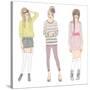 Young Fashion Girls Illustration. Teen Females-cherry blossom girl-Stretched Canvas