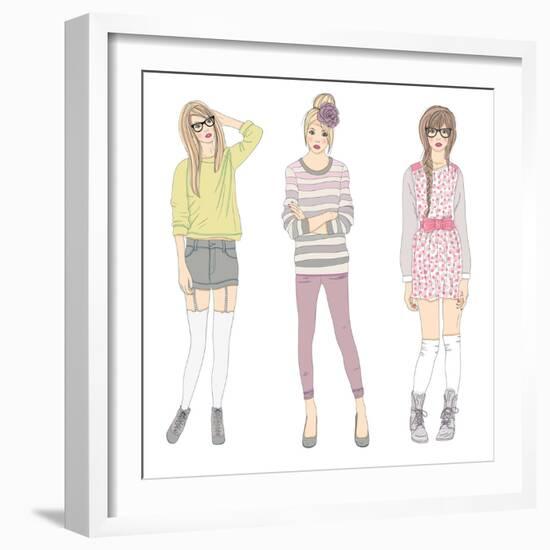 Young Fashion Girls Illustration. Teen Females-cherry blossom girl-Framed Premium Giclee Print