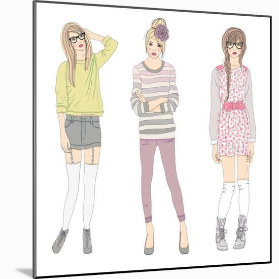 Young Fashion Girls Illustration. Teen Females-cherry blossom girl-Mounted Premium Giclee Print