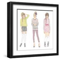 Young Fashion Girls Illustration. Teen Females-cherry blossom girl-Framed Art Print