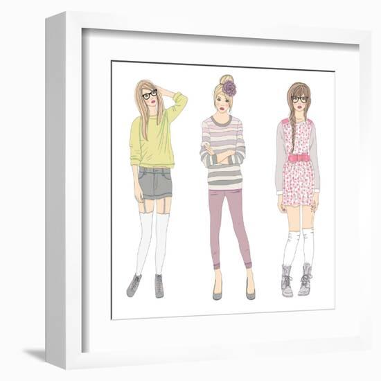 Young Fashion Girls Illustration. Teen Females-cherry blossom girl-Framed Art Print