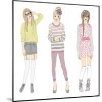 Young Fashion Girls Illustration. Teen Females-cherry blossom girl-Mounted Art Print