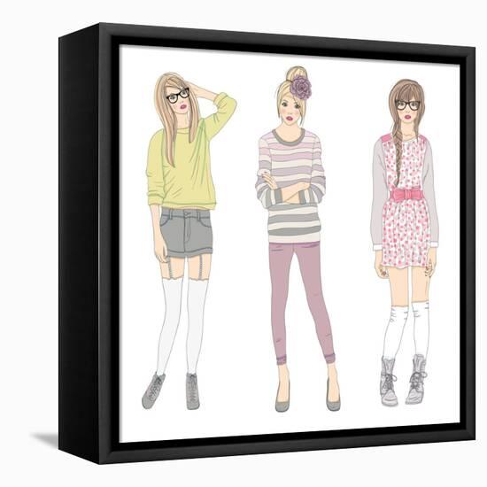 Young Fashion Girls Illustration. Teen Females-cherry blossom girl-Framed Stretched Canvas