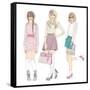 Young Fashion Girls Illustration. With Teen Females-cherry blossom girl-Framed Stretched Canvas