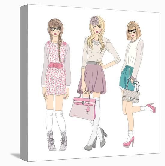 Young Fashion Girls Illustration. With Teen Females-cherry blossom girl-Stretched Canvas