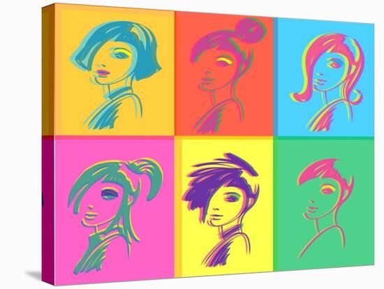 Young Fashion Woman Design, Pop Art-lavitrei-Stretched Canvas