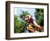 Young Female Recreational Mountain Biker Riding in the Forest-null-Framed Photographic Print