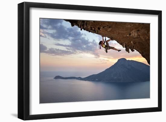 Young Female Rock Climber at Sunset, Kalymnos Island, Greece-photobac-Framed Photographic Print