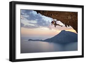 Young Female Rock Climber at Sunset, Kalymnos Island, Greece-photobac-Framed Photographic Print